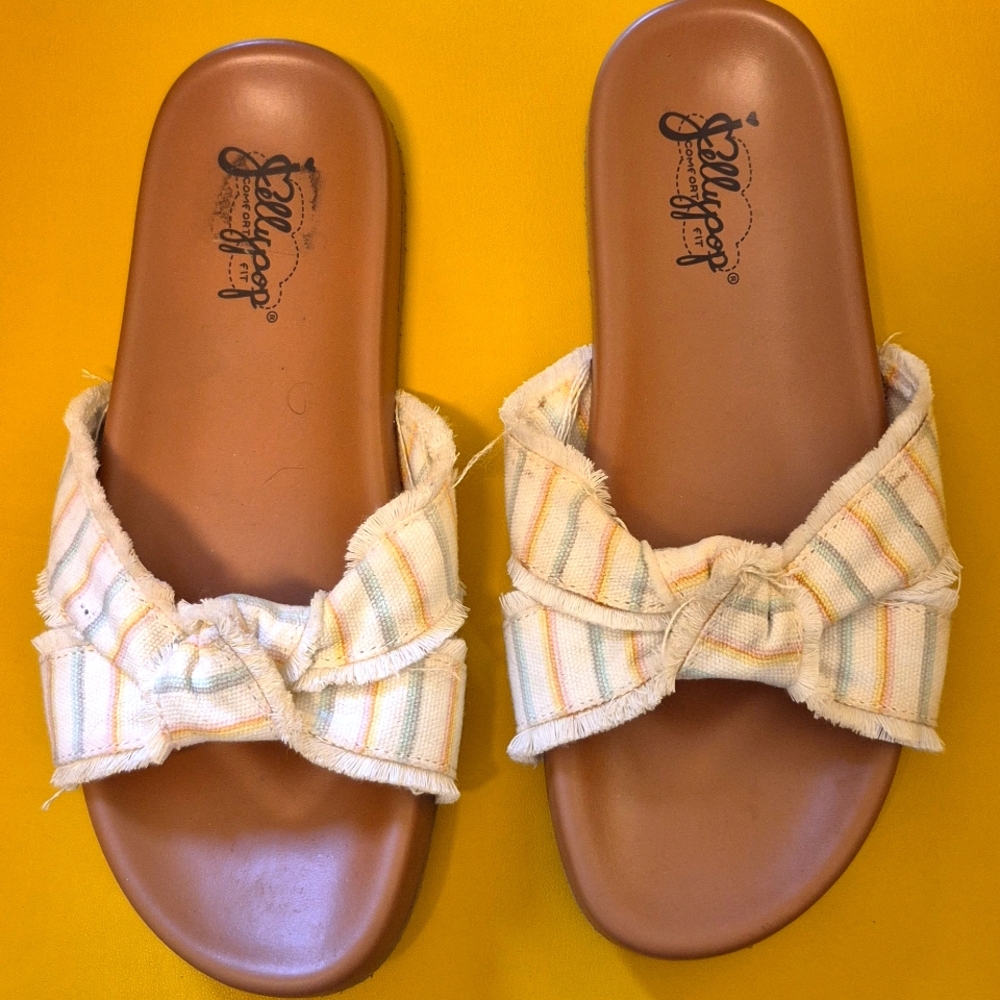 Jellypop Women's Rylie Slides Slip On Pastel Striped Frayed Canvas